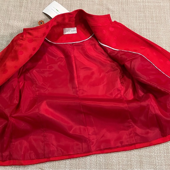 Erin London Spring Jacket Blazer Coat Mandarin - Red Open Front Small Dots - Picture 4 of 13